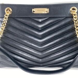 Michael Kors Whitney Black Chevron Quilted Shoulder Bag with Gold Chain medium.